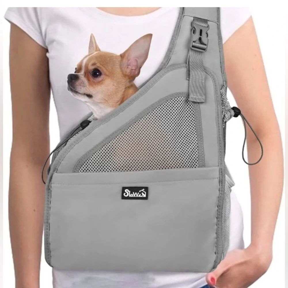 Nwot SLOWTON Pet Dog Sling Carrier, Hands Free Hard Bottom Papoose Small Animal